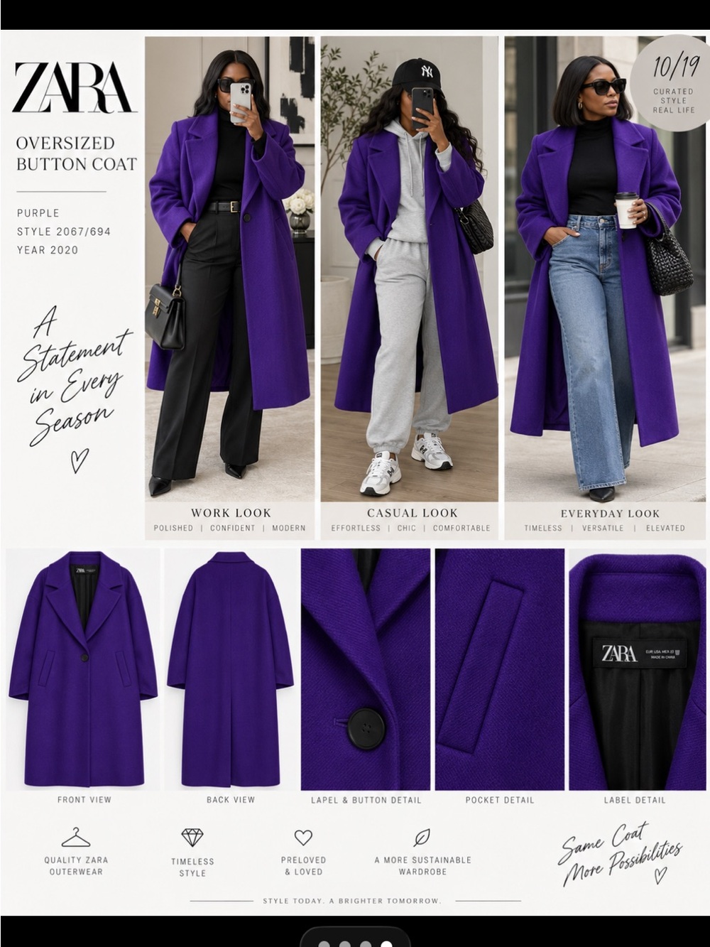 ZARA Oversized Purple Button Coat | Size S | Statement Long Coat